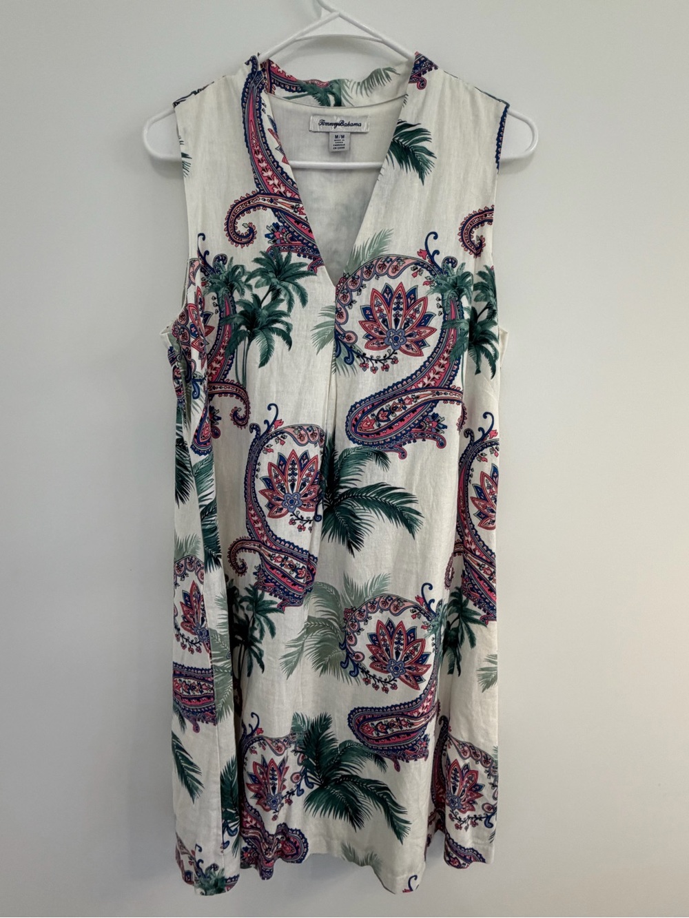 Tommy Bahama Cream Paisley & Green Palm Sleeveless Dress
